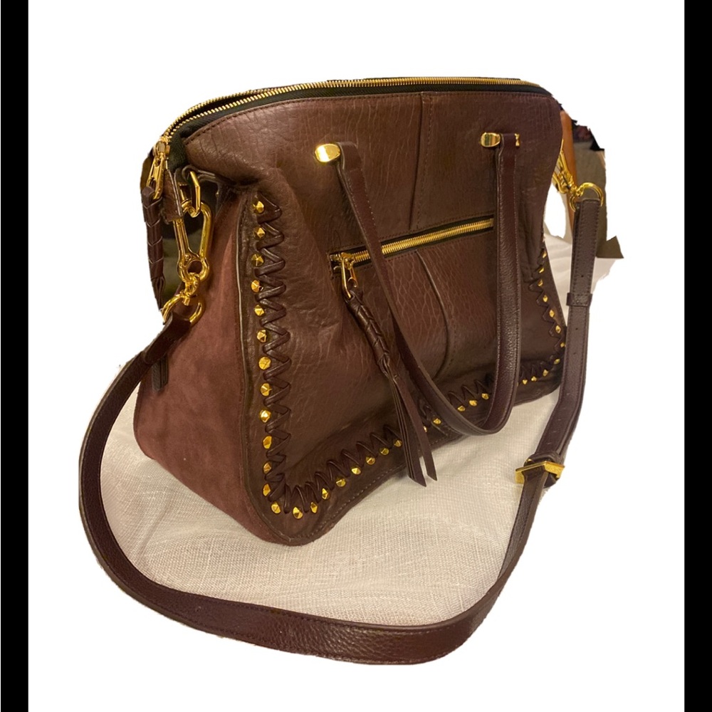 Oryany Burgundy Handbag Shoulder Bag Leather Gold Tone Studded Accents New 14x10